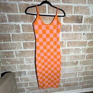 Orange & Pink Sweater Dress Body Con Tight Checkered Vans Pattern Bright